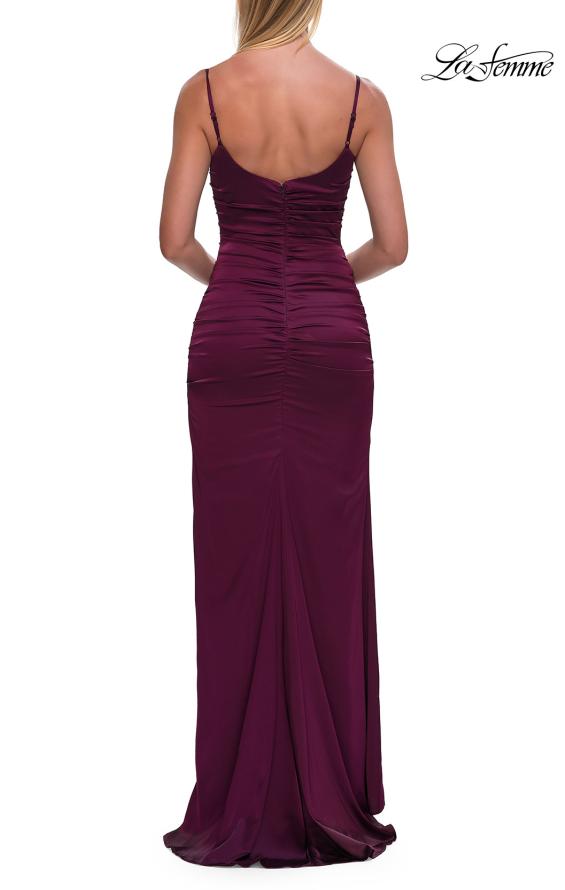 La Femme 33413 - Spaghetti Strap Satin Gown with Ruching