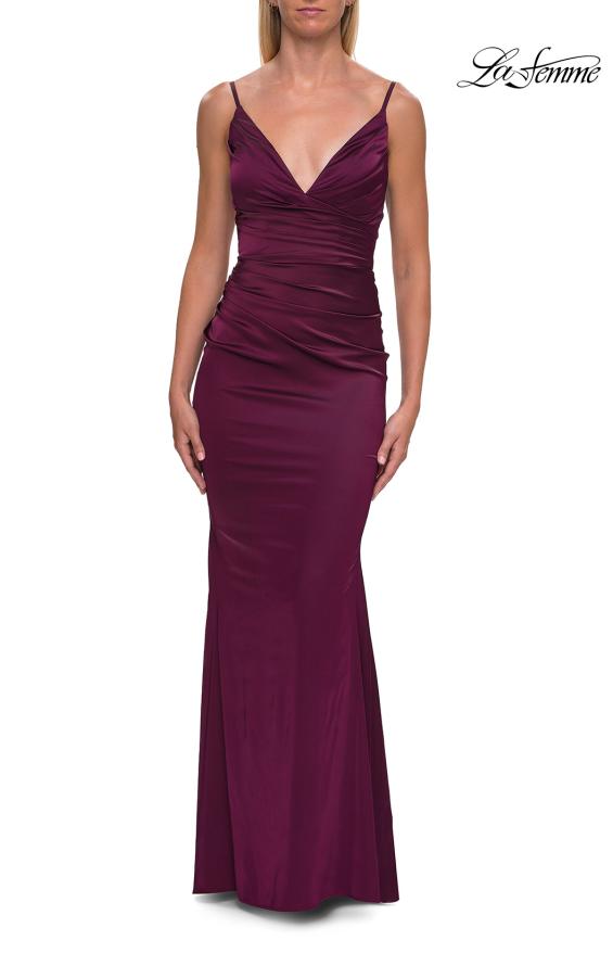 La Femme 33421 - Satin Ruched Long Prom Gown
