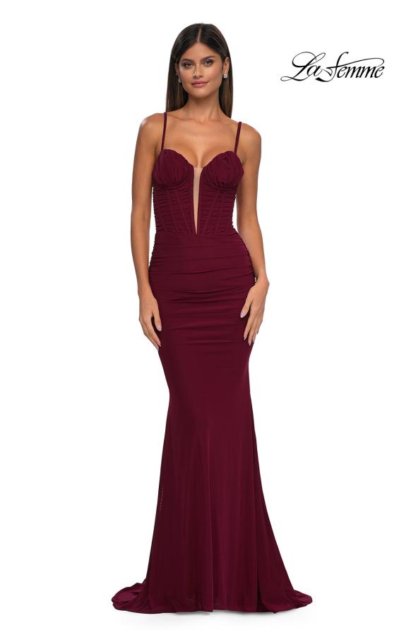 La Femme 32642 - Fitted Net Jersey Prom Gown