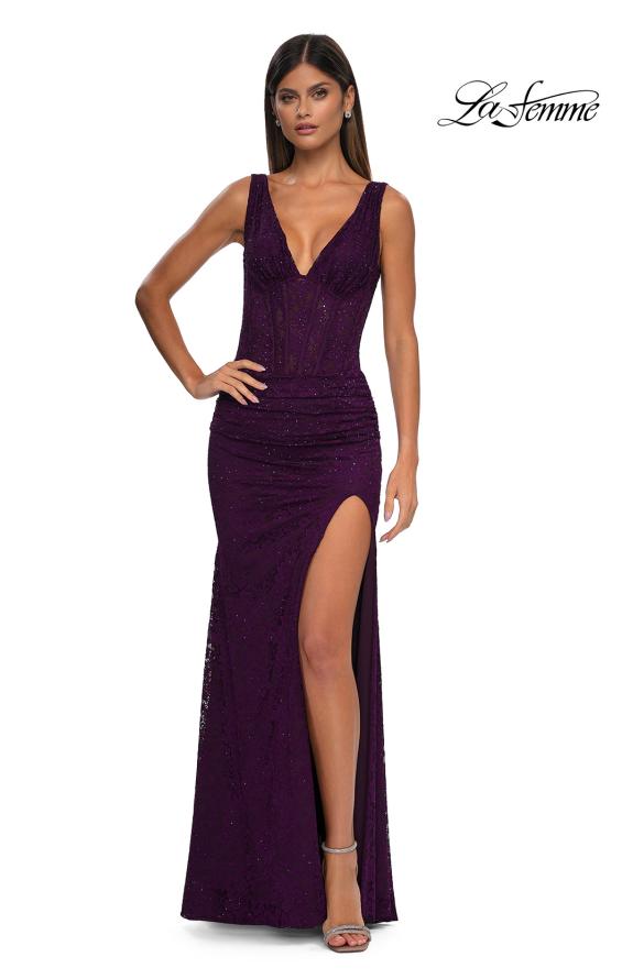 La Femme 32943 - Sheer Corset Beaded Lace Prom Gown