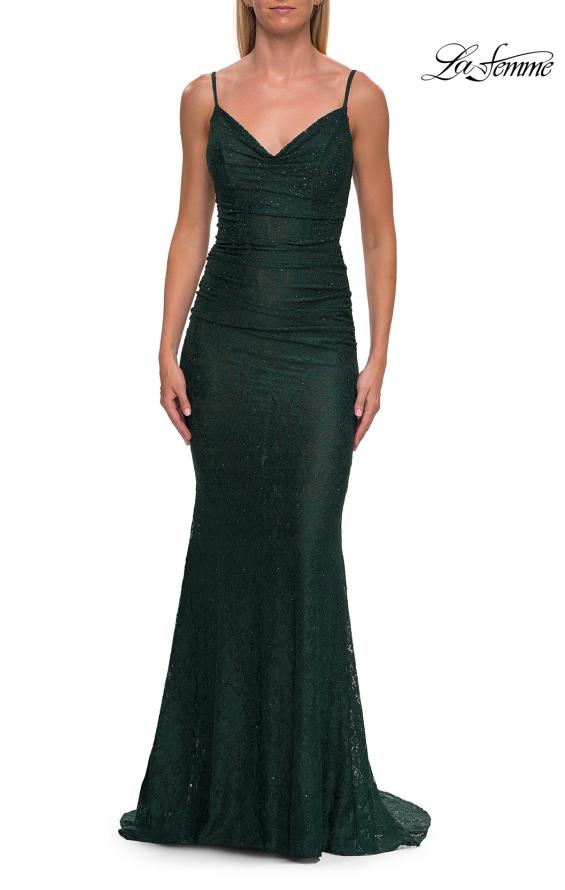 La Femme 33264 - Fitted Spaghetti Strap Lace Dress