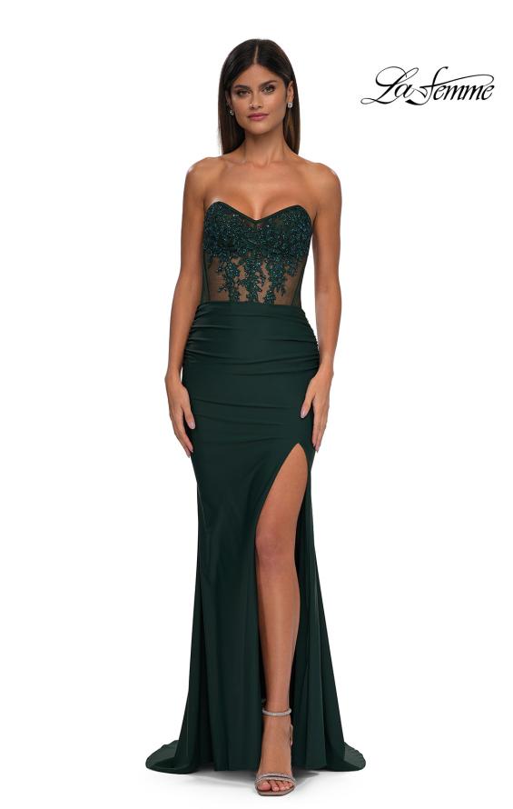 La Femme 32912 - Lace Appliqued Sheath Prom Gown