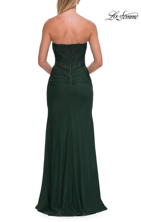 La Femme 33465 - Strapless Ruched Gown with Lace Detail