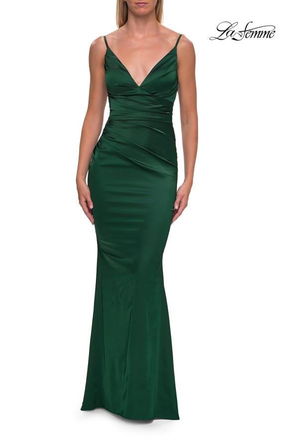 La Femme 33421 - Satin Ruched Long Prom Gown