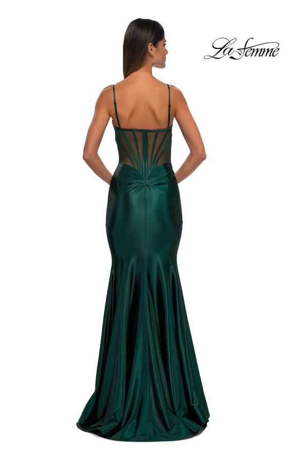 green emerald velvet dress La Femme Jersey Faux-Wrap Long Prom Dress