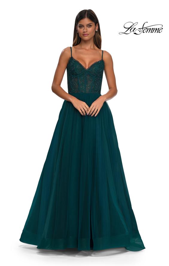 La Femme 32594 - V-Neck A-Line Prom Gown