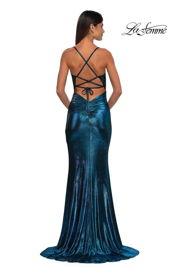 La Femme 33059 - Applique Metallic Jersey Prom Gown