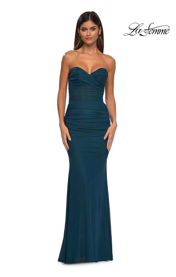 La Femme 33007 - Ruched Ornate Strapless Prom Gown