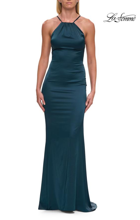 La Femme 33732 - Minimal Halter Satin Prom Gown Prom Dresses