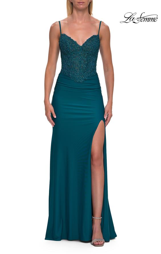 La Femme 33439 - Spaghetti Strap V-Back Embellished Dress