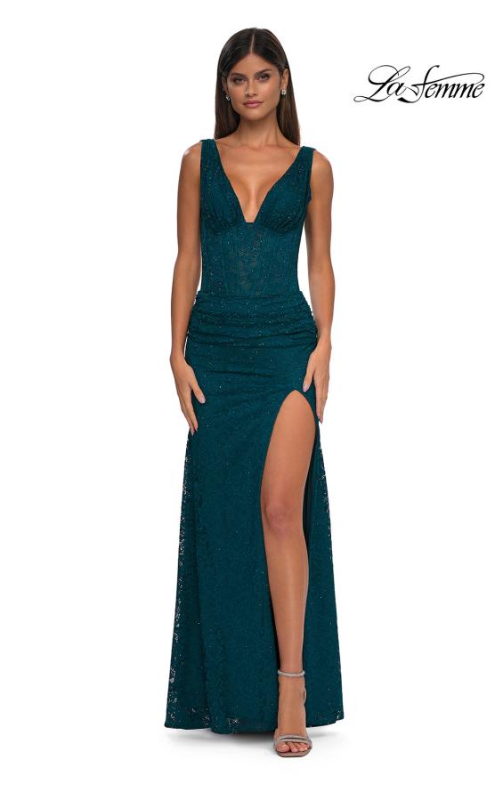 La Femme 32943 - Sheer Corset Beaded Lace Prom Gown