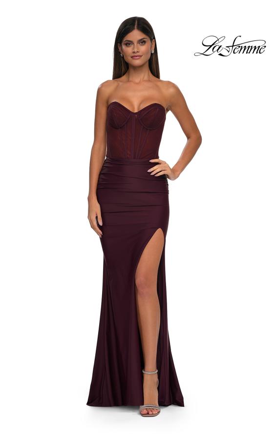 La Femme 32971 - Strapless Prom Gown with Slit