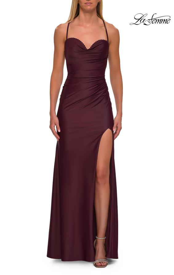 La Femme 33361 - High Slit Sweetheart Gown with Lace Trim