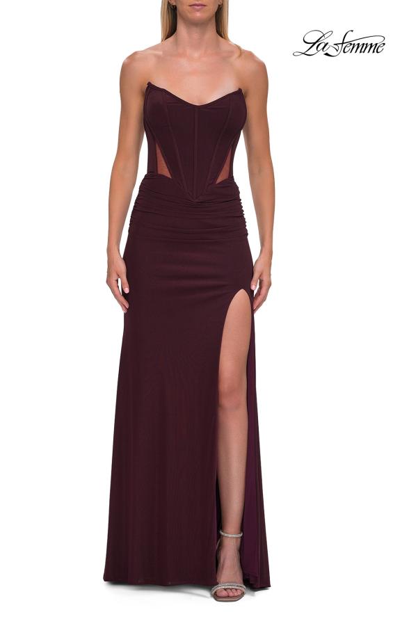La Femme 33199 - Lace-Up Back Ruched Strapless Gown Prom Dresses