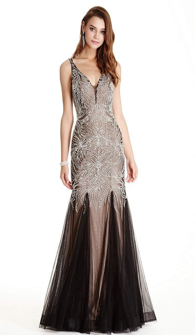Dazzling Deep V-neck Trumpet Prom Dress Dress XXS / Black