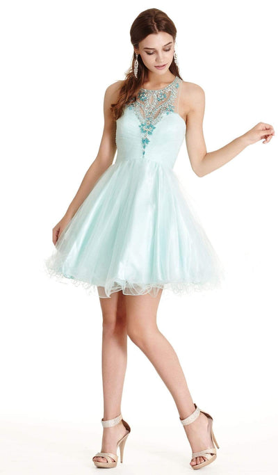 Dazzling Illusion Halter A-line Homecoming Dress Dress XXS / Light-Aqua