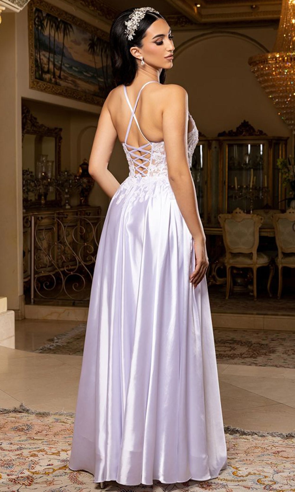 May Queen MQ2217 - Halter Neck Embroidered Evening Dress Prom Dresses in White 