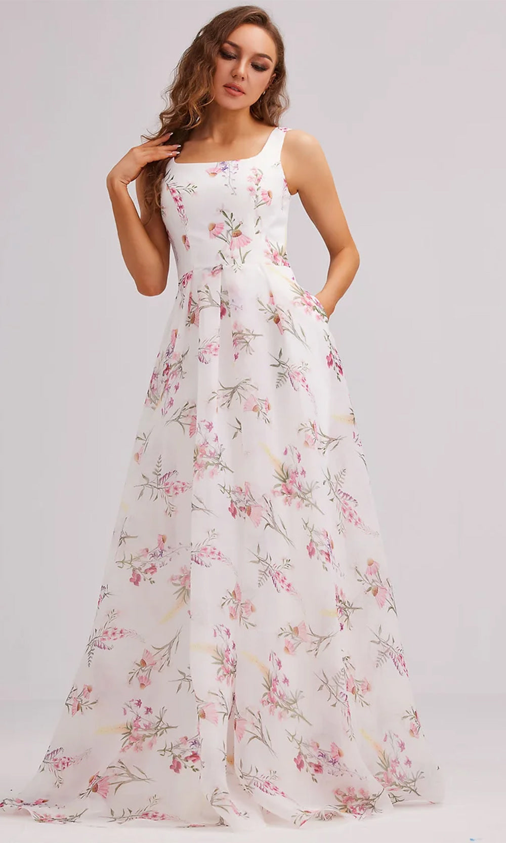 J'Adore Dresses J23024 - Floral Printed Square Neck Prom Gown Special Occasion Dresses