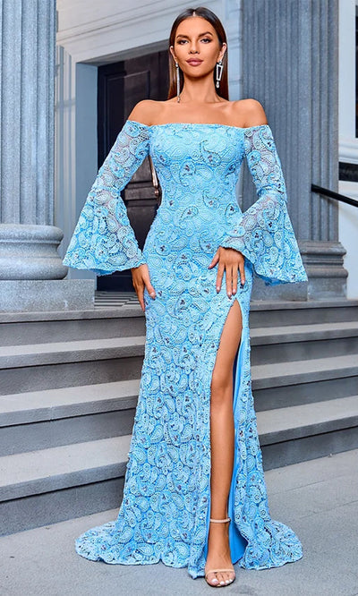 J'Adore Dresses JM207 - Flounce Sleeve Fitted Evening Dress Special Occasion Dresses