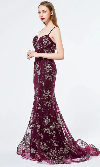 J'Adore Dresses J19019 - Floral Trumpet Prom Gown Special Occasion Dresses
