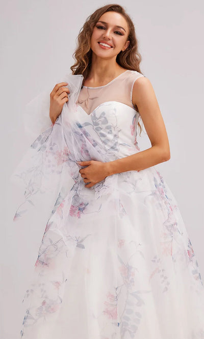 J'Adore Dresses J23022 - Floral Printed A-Line Prom Gown Special Occasion Dresses