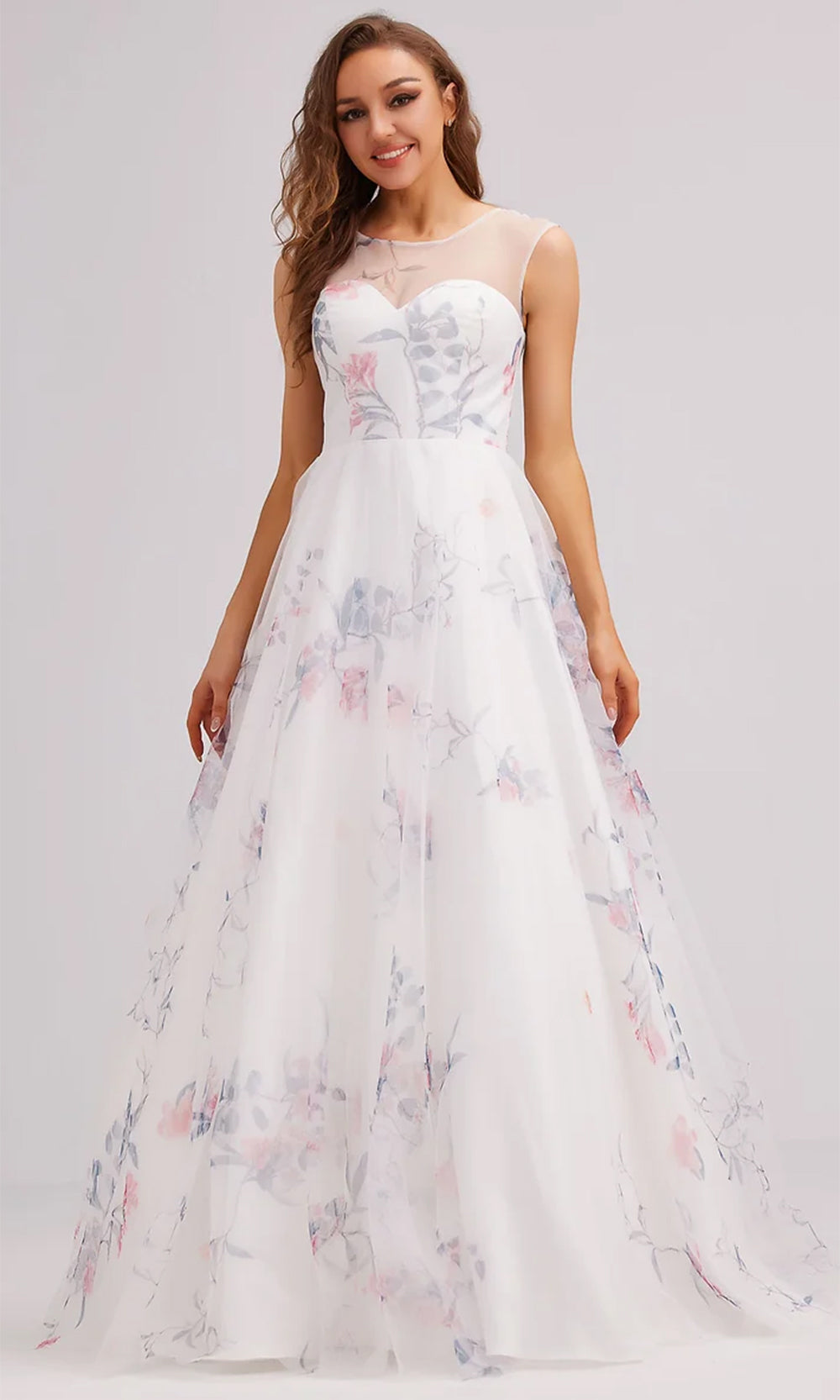 J'Adore Dresses J23022 - Floral Printed A-Line Prom Gown Special Occasion Dresses