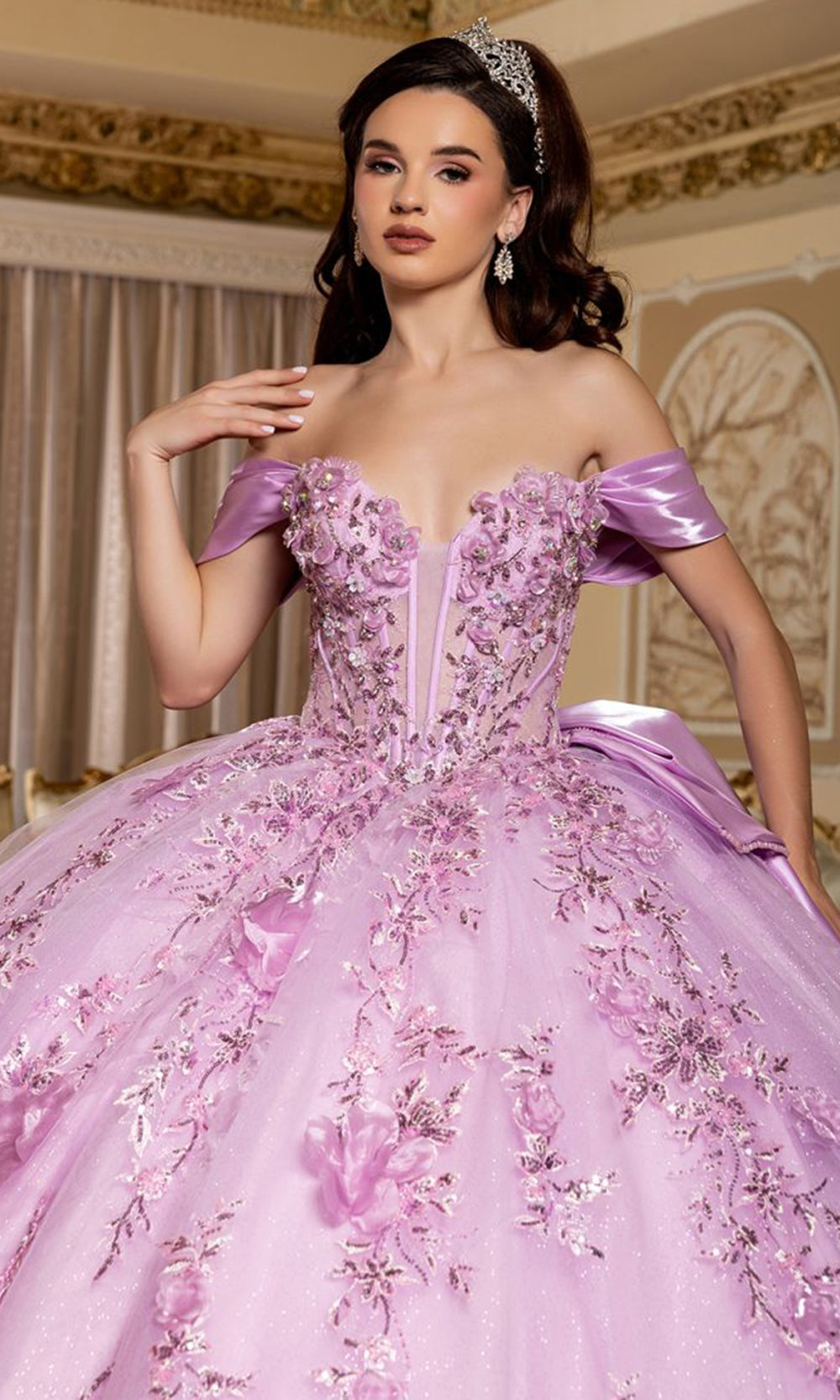 May Queen LK305 - Off Shoulder Embroidered Evening Dress Quinceanera Dresses in Lavender 