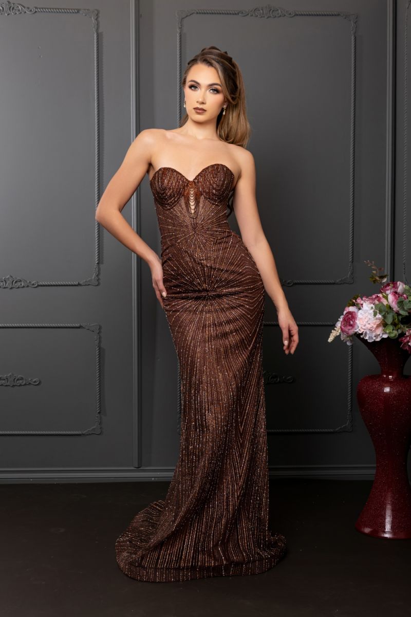 May Queen MQ2195 - Strapless Lace-Up Back Evening Gown