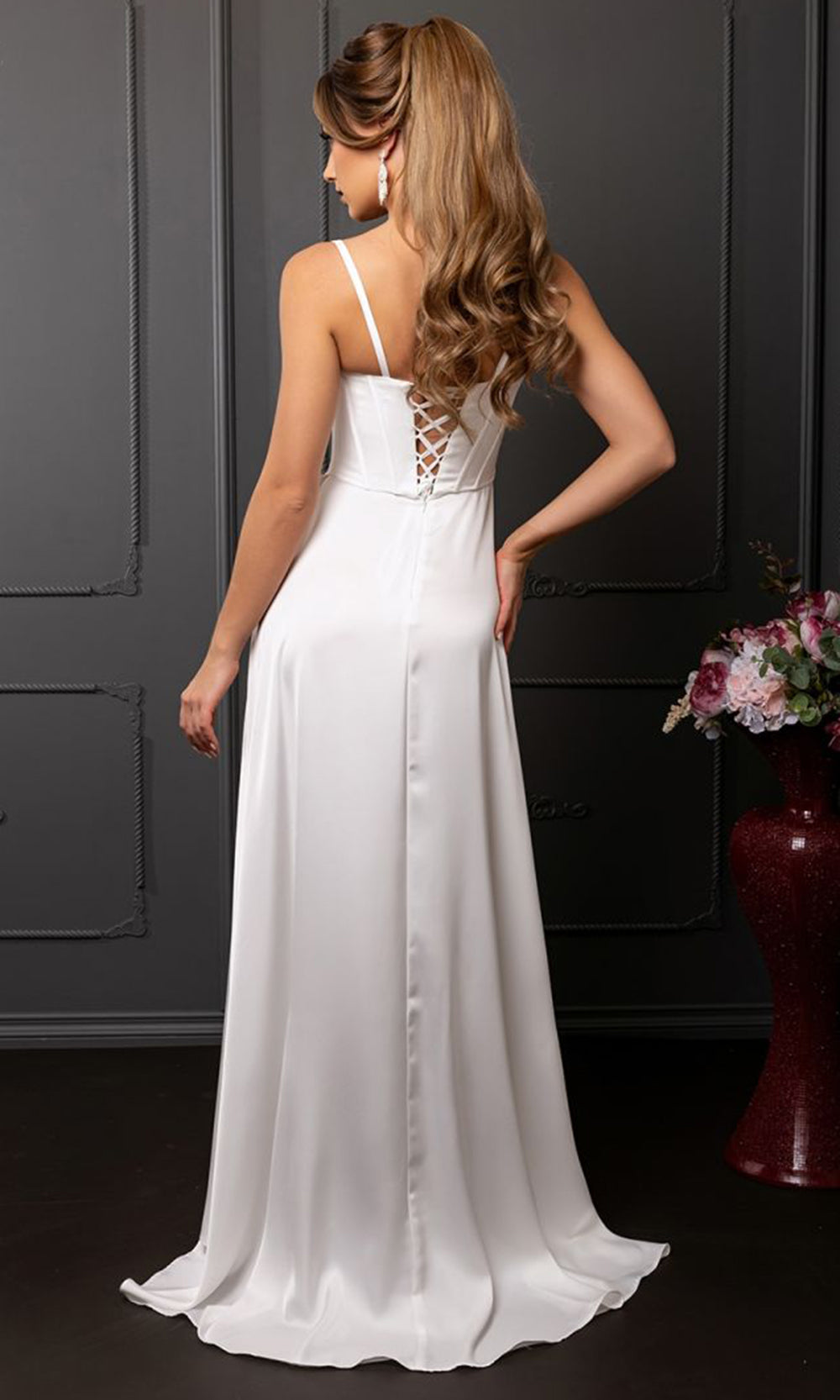 May Queen MQ2242 - Draped Ruffle Evening Dress Prom Dresses in White 