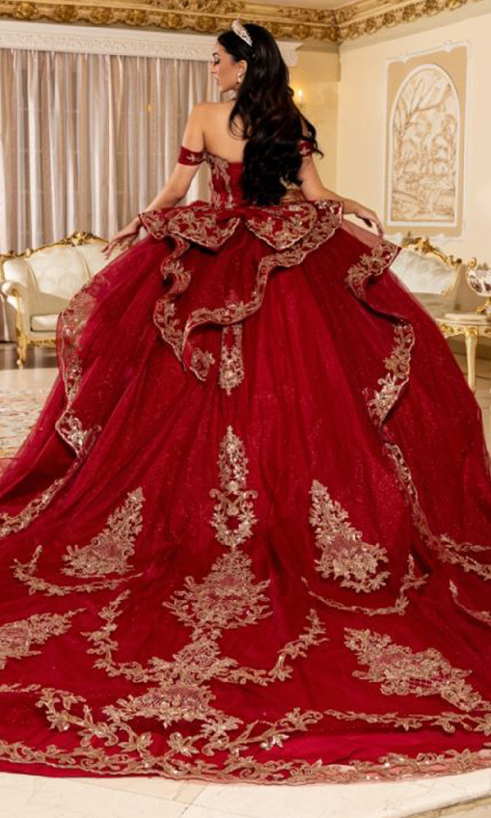 May Queen LK303 - Off Shoulder Embroidered Ballgown Quinceanera Dresses in Red 