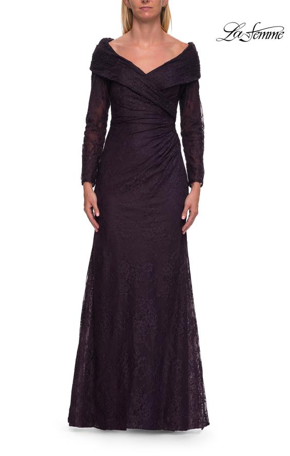 La Femme 33333 - Lace Embellished V-Neck Formal Gown