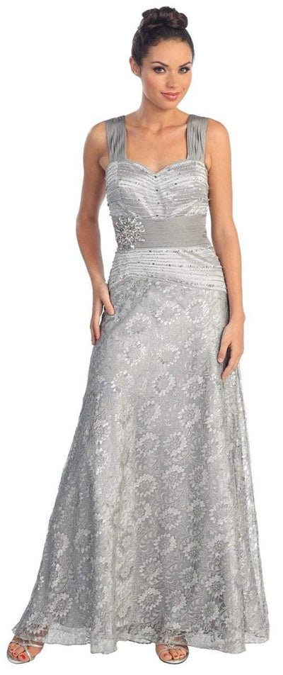Elizabeth K - GL1002 Daisy Printed Embellished Sweetheart Dress Special Occasion Dress XS / Silver