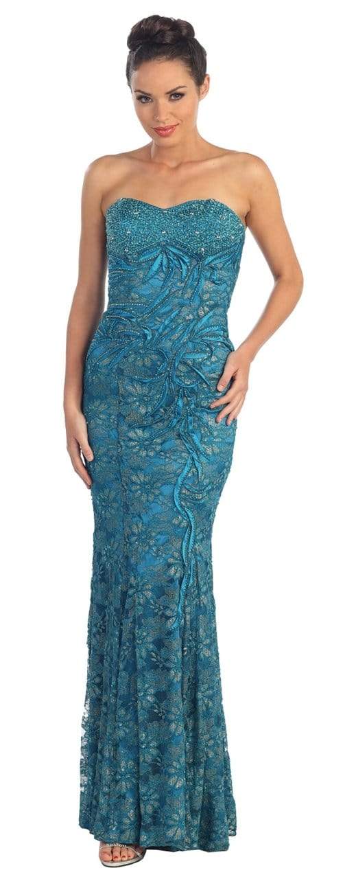Elizabeth K - GL1006 Strapless Sweetheart Lace Long Dress Special Occasion Dress XS / Teal
