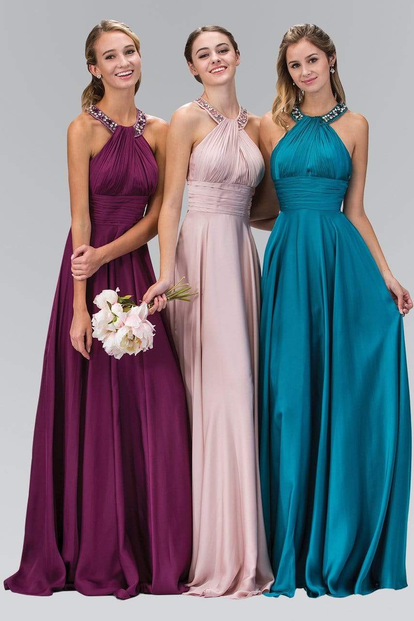 Elizabeth K - GL1013 Beaded Halter Empire Charmeuse Long Dress Bridesmaid Dresses XS / D/Rose
