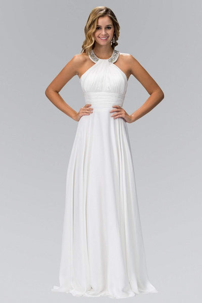 Elizabeth K - GL1013 Beaded Halter Empire Charmeuse Long Dress Bridesmaid Dresses XS / Ivory