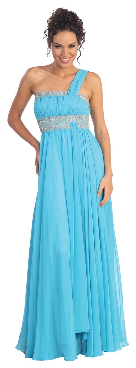 Elizabeth K - GL1015 One Shoulder Bejeweled Empire Long Dress Special Occasion Dress