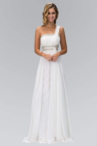 Elizabeth K - GL1015 One Shoulder Bejeweled Empire Long Dress Special Occasion Dress XS / Ivory