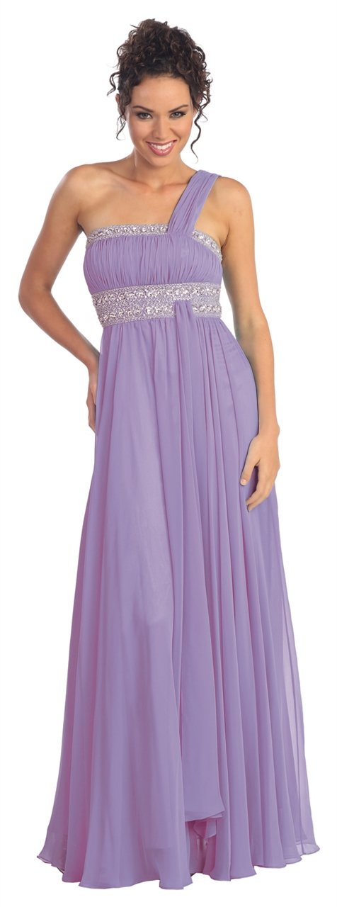 Elizabeth K - GL1015 One Shoulder Bejeweled Empire Long Dress Special Occasion Dress XS / Lilac