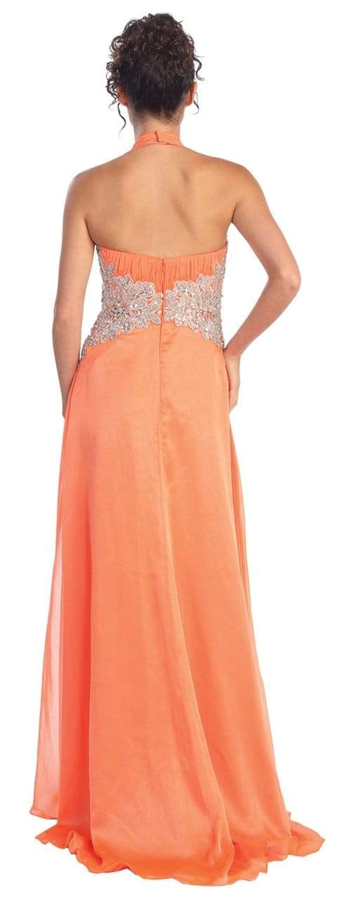 Elizabeth K - GL1046 Embellished Ruched Halter Neck Chiffon Dress Evening Dresses