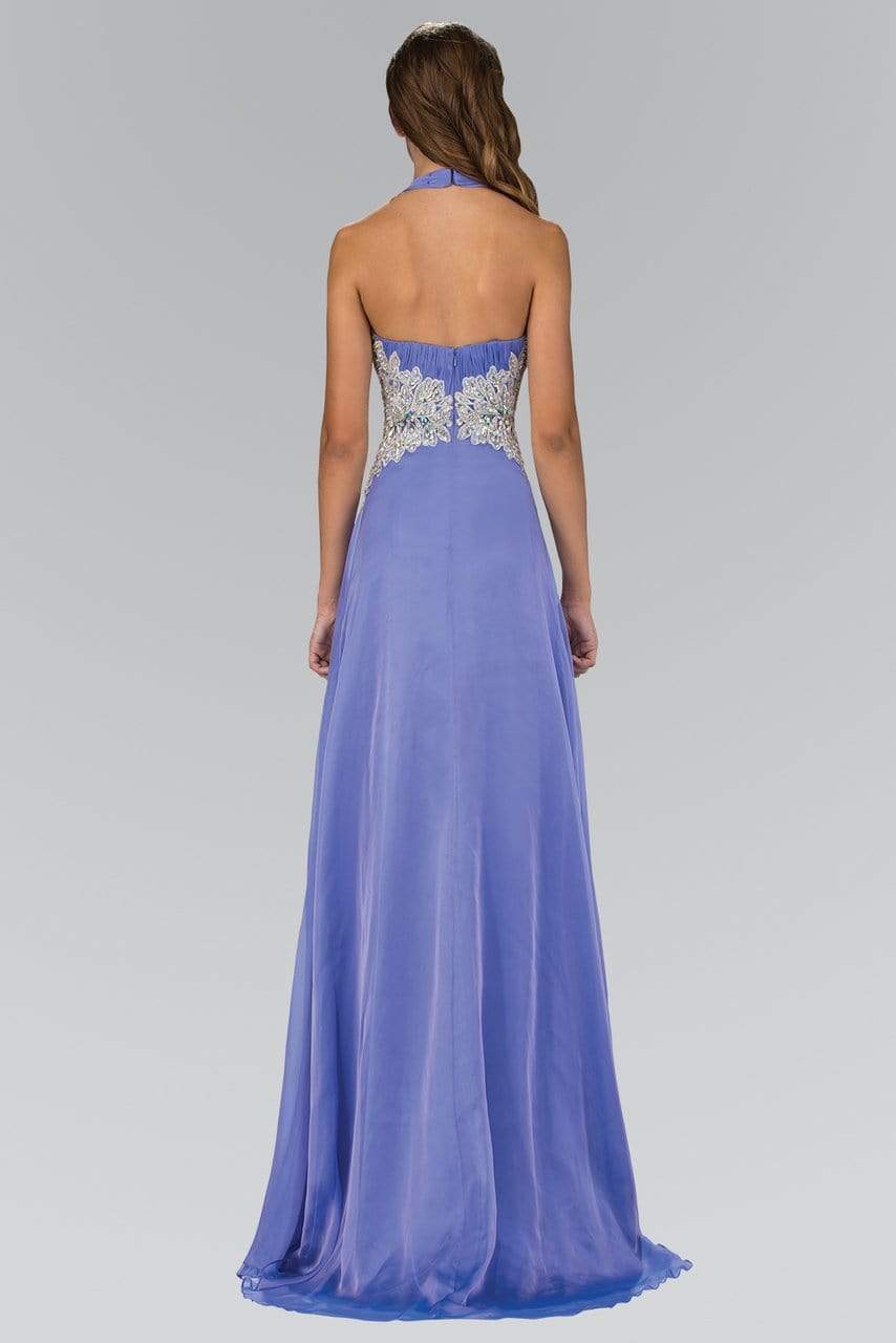 Elizabeth K - GL1046 Embellished Ruched Halter Neck Chiffon Dress Evening Dresses