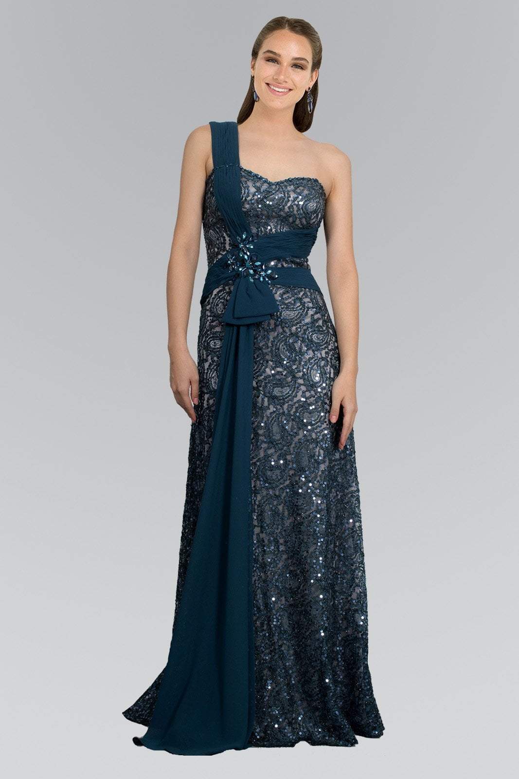 Elizabeth K - GL1049 Sequined One Shoulder Strap Sweetheart Dress Bridesmaid Dresses XS / Teal