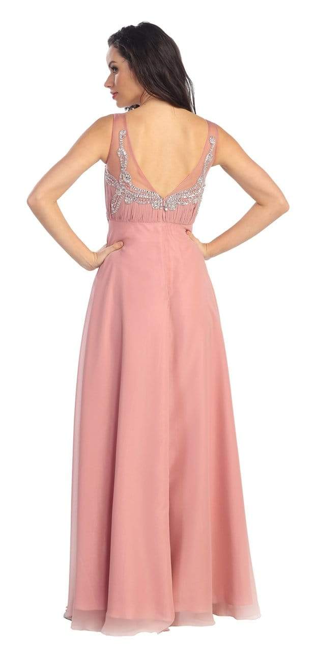 Elizabeth K - GL1073 Adorned V-Neck Illusion A-Line Gown Special Occasion Dress