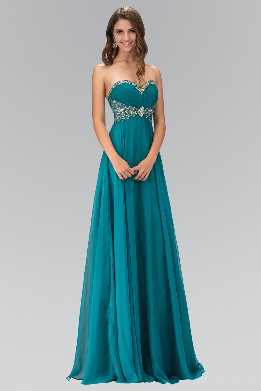 Elizabeth K - GL1075 Lavish Jeweled Strapless Chiffon Gown Special Occasion Dress XS / Emerald Green