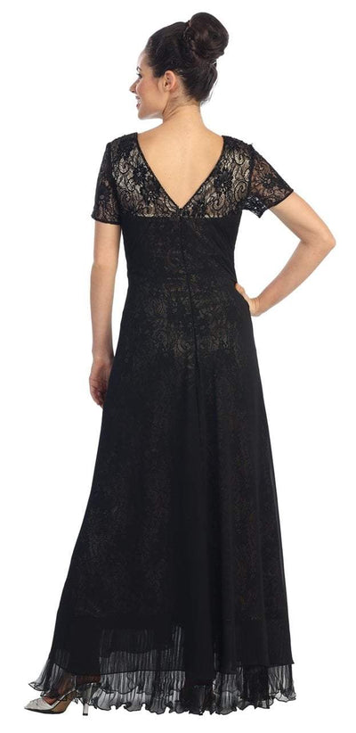 Elizabeth K - GL1081 Lace Embellished Short Sleeve V-neck Dress Special Occasion Dress