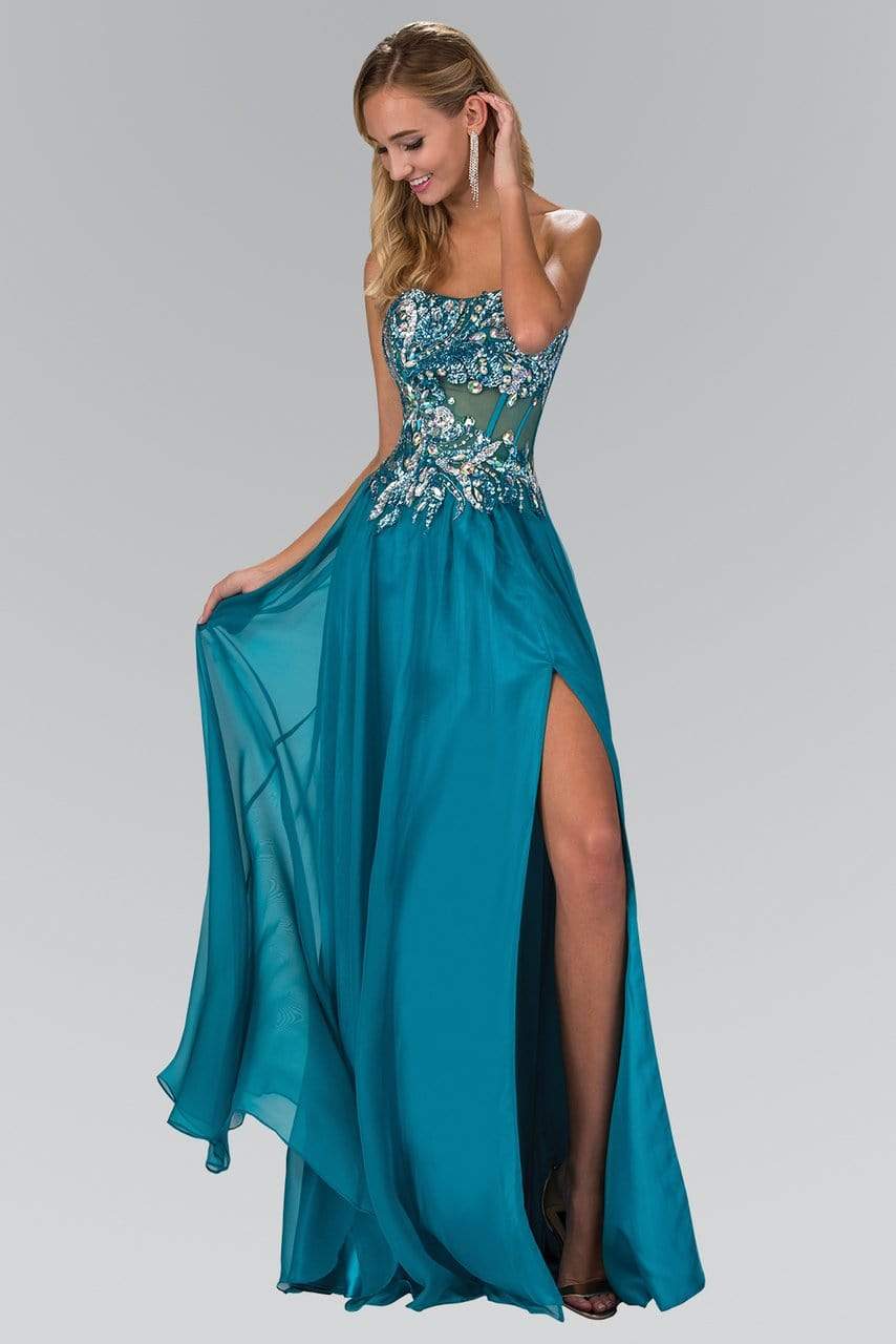Elizabeth K - GL1085 Embellished Sweetheart Chiffon A-line Dress Prom Dresses XS / Teal