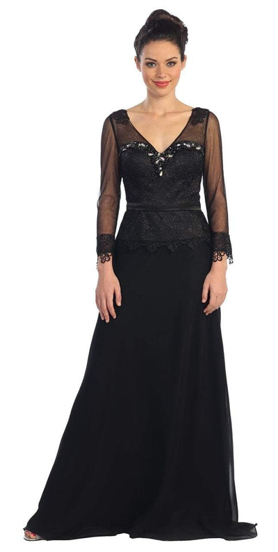 Elizabeth K - GL1097 Quarter Sleeve Applique Chiffon Gown Special Occasion Dress XS / Black