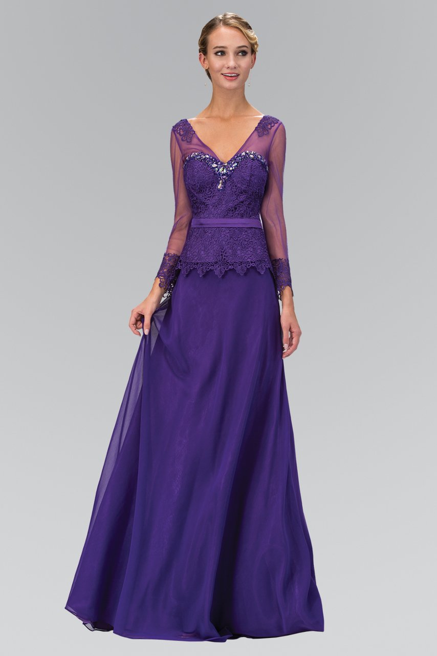 Elizabeth K - GL1097 Quarter Sleeve Applique Chiffon Gown Special Occasion Dress XS / Eggplant