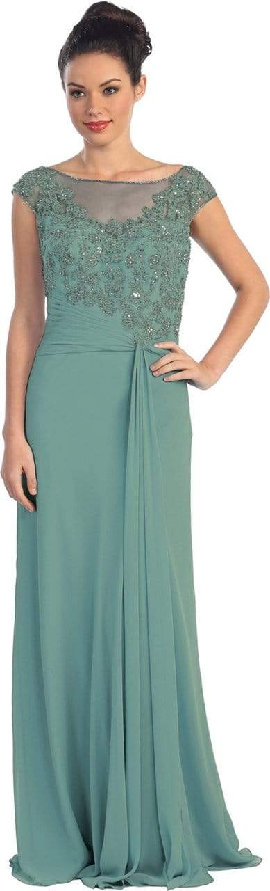 Elizabeth K - GL1100 Beaded Illusion Bateau Neck Chiffon Dress Special Occasion Dress