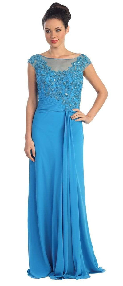 Elizabeth K - GL1100 Beaded Illusion Bateau Neck Chiffon Dress Special Occasion Dress XS / Slate Blue