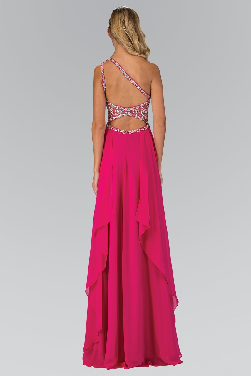 Elizabeth K - GL1128 Asymmetrical Bejeweled Chiffon Gown Special Occasion Dress